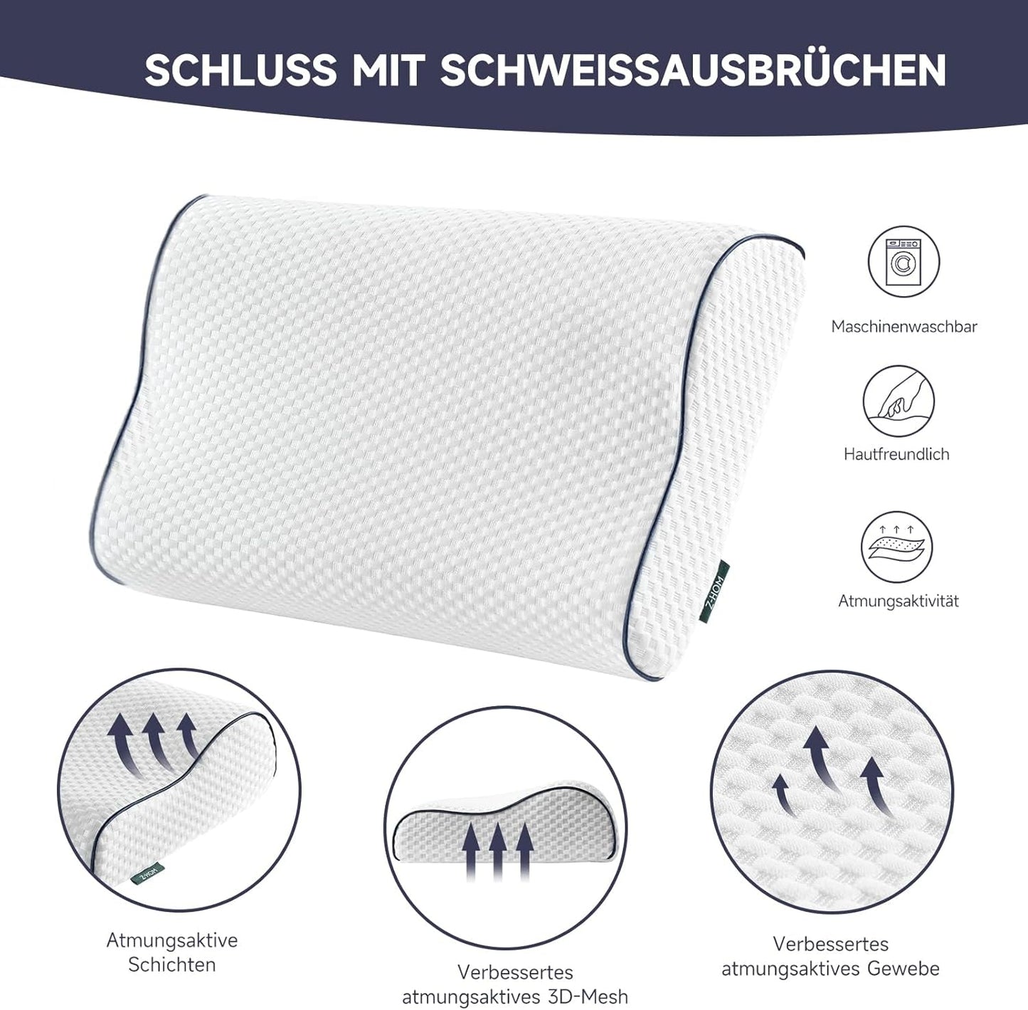 Z-Hom Almohada Cervical, Almohada Viscoelástica, Almohada para Dormir De Lado, Almohada Ergonómica, Almohada Antirronquidos, Almohada Ortopédica para Dormir, Funda Extraíble (49 X 30 X 7/10 Cm) Almohadas Ortopédicas Cervicales Naty Shop