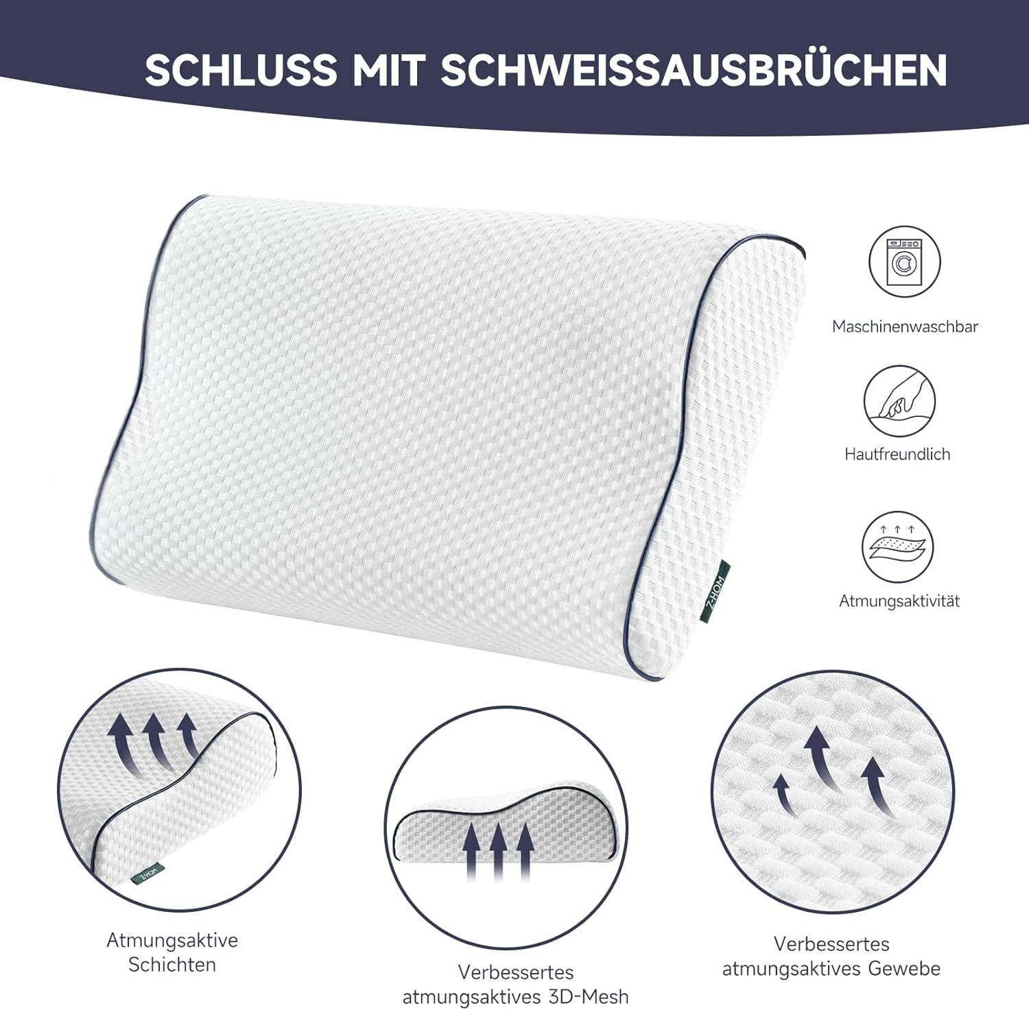 Z-Hom Almohada Cervical, Almohada Viscoelástica, Almohada para Dormir De Lado, Almohada Ergonómica, Almohada Antirronquidos, Almohada Ortopédica para Dormir, Funda Extraíble (49 X 30 X 7/10 Cm) Almohadas Ortopédicas Cervicales Naty Shop