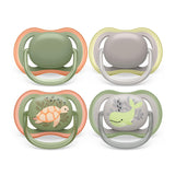 Chupetes Philips AVENT ultra air - pack de 4 chupetes transpirables sin BPA para bebés de 6 a 18 meses, incluido estuche de transporte y esterilización, patrón tortuga/ballena (modelo SCF085/66)
