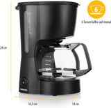 Cafetera Tristar, capacidad 6 tazas, 600W, función mantener caliente, parada automática, filtro permanente, sistema antigoteo, compacta y portátil, fácil de limpiar, CM-1246