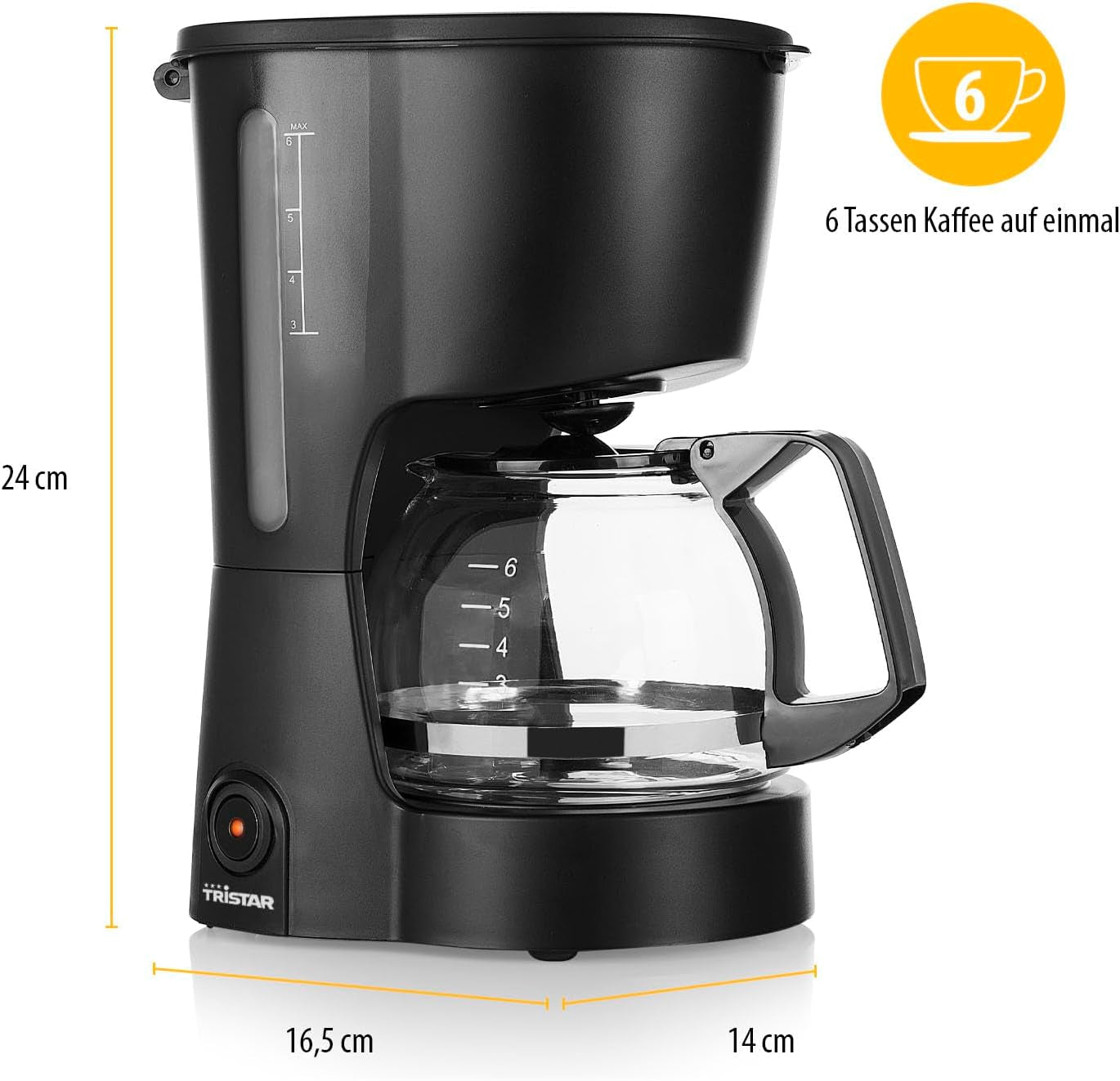 Cafetera Tristar, capacidad 6 tazas, 600W, función mantener caliente, parada automática, filtro permanente, sistema antigoteo, compacta y portátil, fácil de limpiar, CM-1246