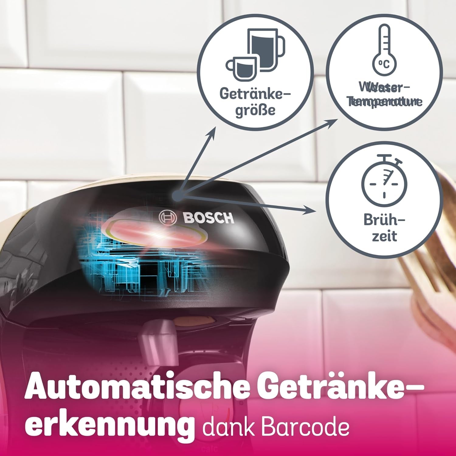 Bosch Tassimo Happy Friendly TAS107E Cafetera espresso de cápsulas, más de 70 bebidas, apta para todas las tazas, parada automática, sostenible, dosificación perfecta, ahorro de espacio, 1400 W, crema/negro