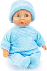 Bayer Design 92802AU My First Baby 28cm, Muñeco Bebé, Muñeco de Cuerpo Blando con Ojos Durmientes, Muy Manejable, Lindo Conjunto, Azul con Corazón