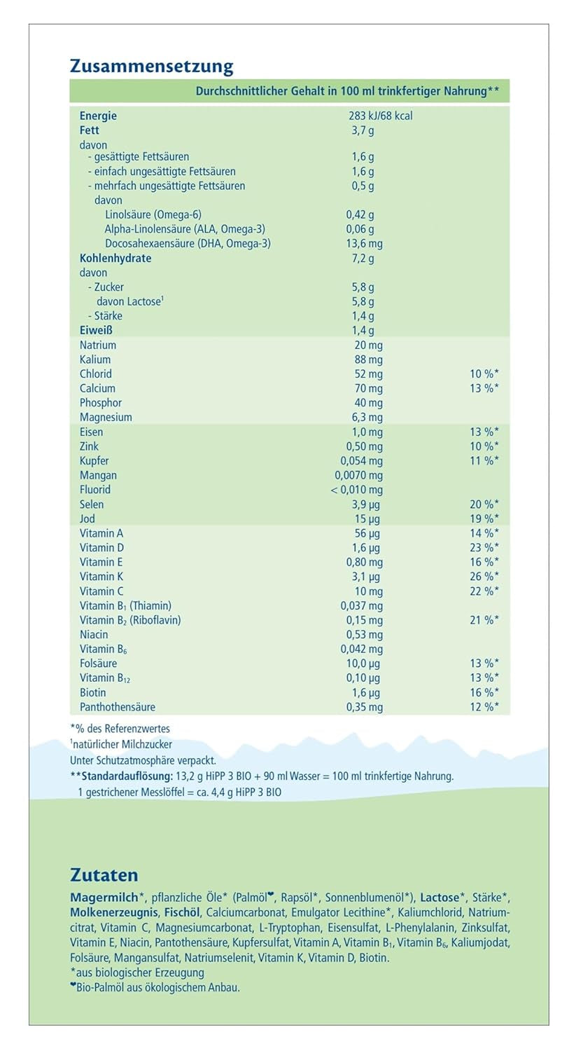 HiPP 3 Leche de continuación ecológica (4 x 600 g) - después de 10 meses, con Omega-3 (DHA, ALA), Calcio, Vitamina D, de la mejor calidad biológica