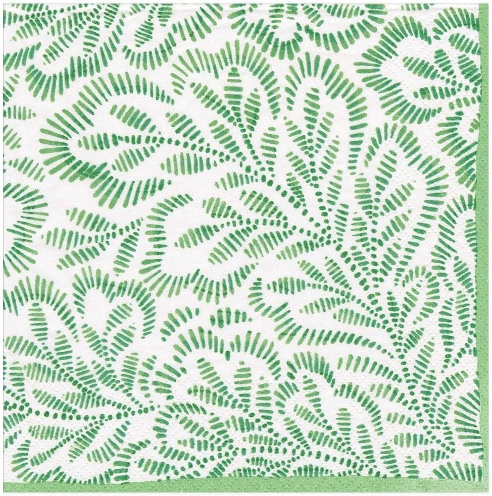 Servilletas de papel con estampado de bloques, estampado de hojas, verde, paquete de 20 unidades