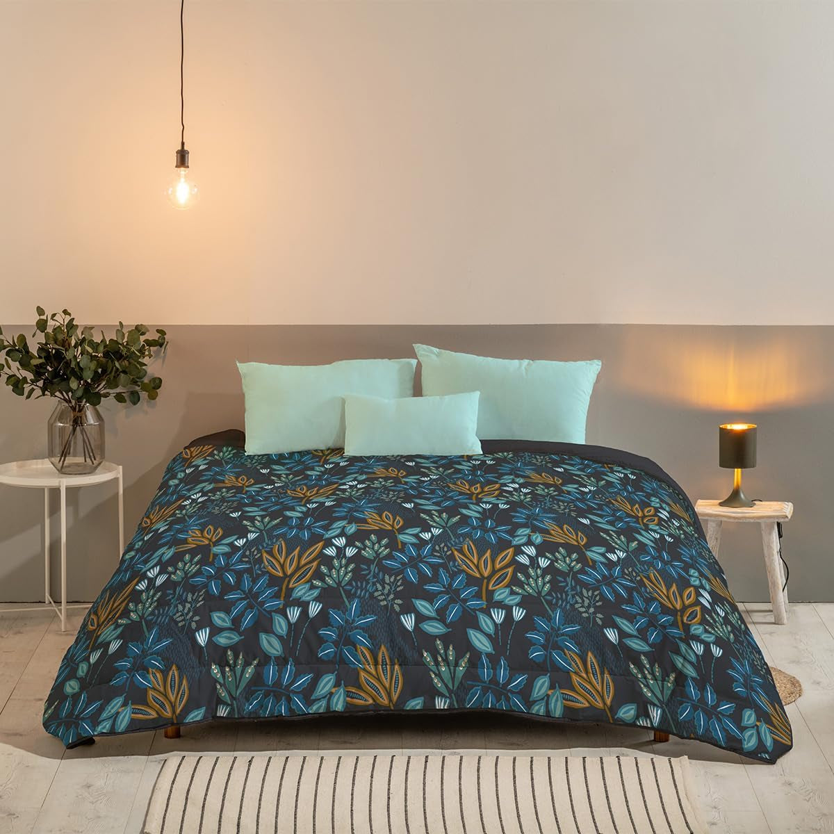 Bleu Câlin Edredón Hermance estampado 1 persona, poliéster, azul/gris, 140 x 200 cm Edredones y edredones Naty Shop Azul/gris 220X240 cm