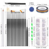 MELLIEX Juego de 45 accesorios para decoración de uñas, Nägel Pinsel Strasssteine ​​​​Glitzer Goldfolie Nageldesign Dotted Pen Streifenband para Nagelkunst Maniküre Set