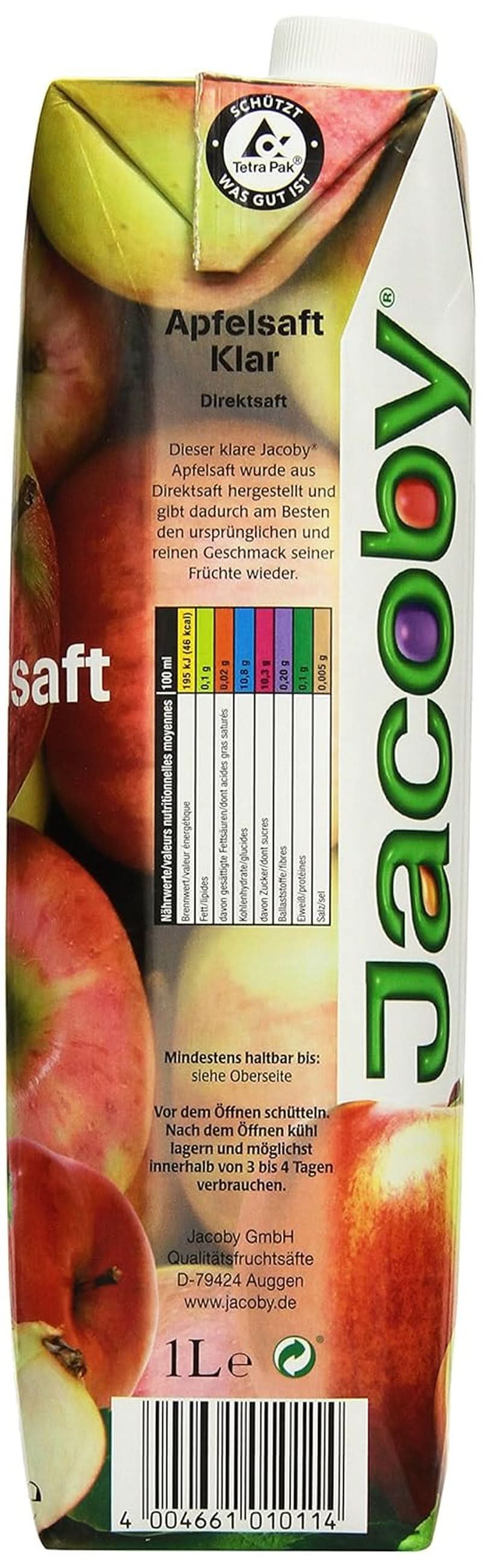 Jacoby Zumo de manzana 100% claro, 6 x 1 litro Bebidas sin alcohol Naty Shop