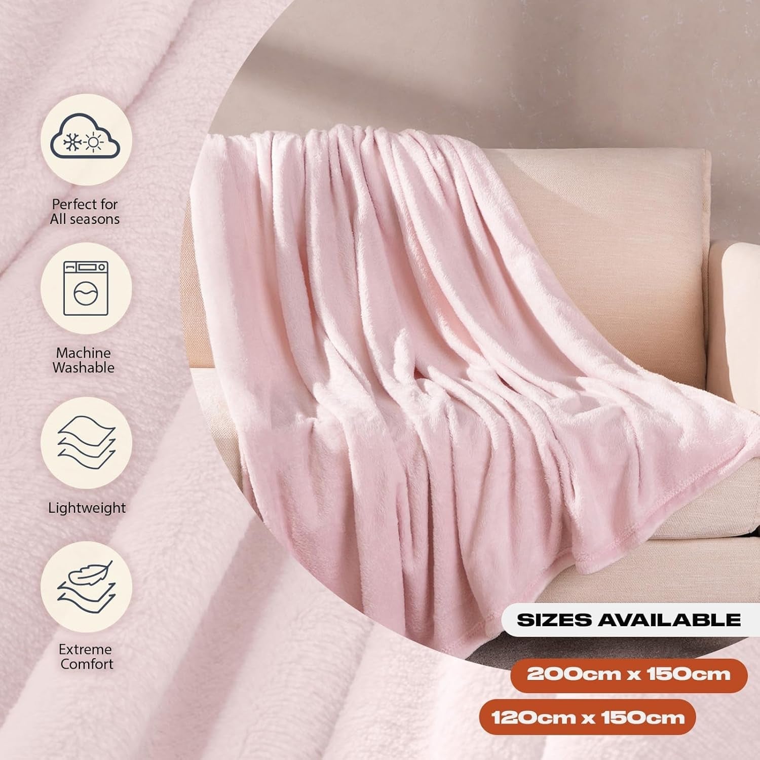 Brentford's Manta Polar De Franela, Extra Suave, Grande, Esponjosa, Cálida, Colcha para Dormitorio, Cama Individual, Sofá, Sofá, Rosa Rubor - 120 X 150 Cm Camas y Mantas Beuche den Brentfords-Store