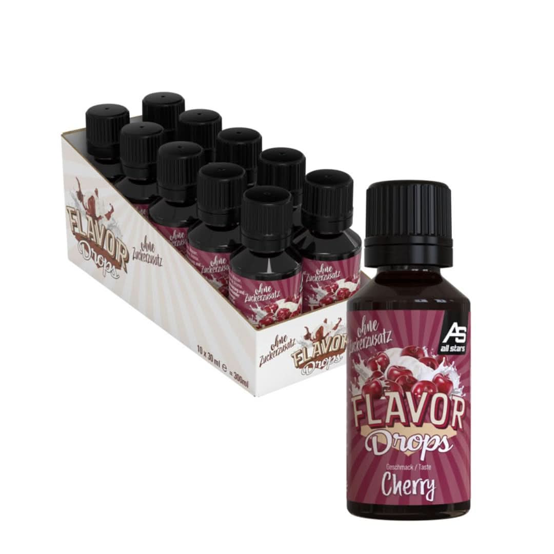 ALL STARS Flavour Drops, Gotas aromatizadas sin azúcares añadidos y sin calorías - Dulzor y sabor para los alimentos, 30 ml Edulcorantes Naty Shop Cerezas 10 x 30 ml