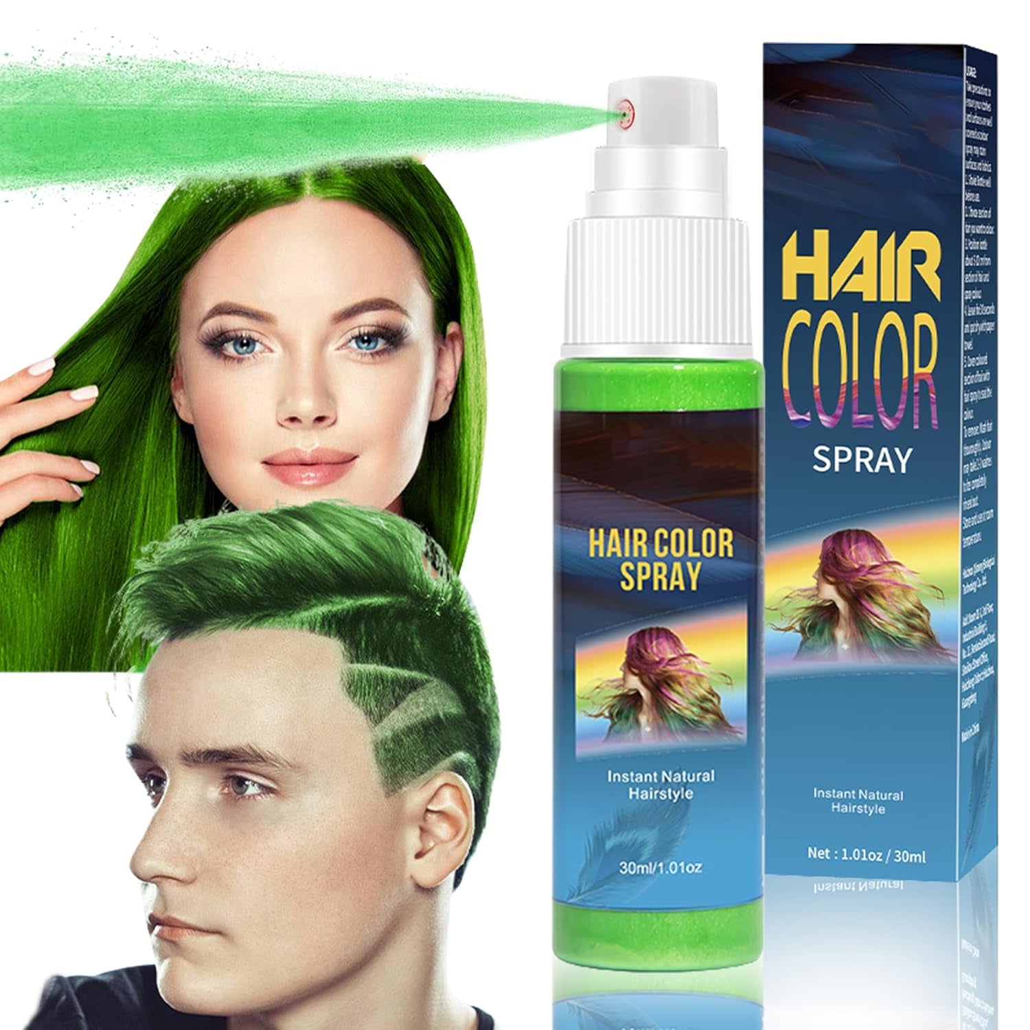Color de laca para el cabello - 30 ml Spray de color de cabello verde temporal, tinte para el cabello natural Spray de color de cabello temporal, tinte de cabello lavable para fiesta Cosplay Halloween (verde) Tinte para el cabello Naty Shop Green