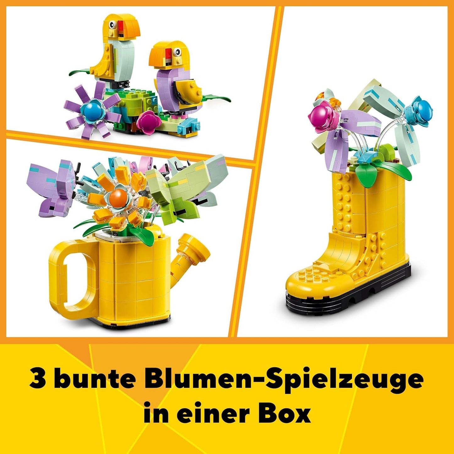 LEGO Creator Set de aspersores de flores 3 en 1, decoración de la habitación de los niños, construye un aspersor con un ramo de flores, botas de goma o 2 pájaros de juguete, regalo creativo para niñas y niños de 8 años 31149 Juegos de construcción Besuche den LEGO-Store