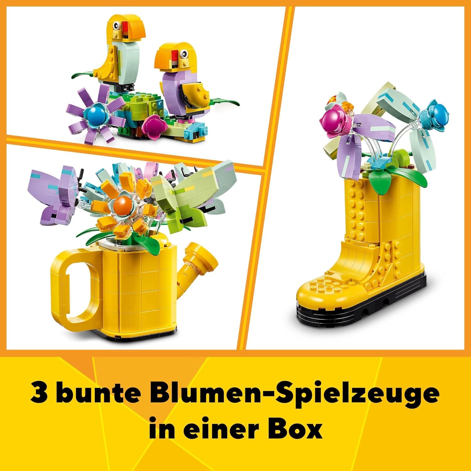 LEGO Creator Set de aspersores de flores 3 en 1, decoración de la habitación de los niños, construye un aspersor con un ramo de flores, botas de goma o 2 pájaros de juguete, regalo creativo para niñas y niños de 8 años 31149 Juegos de construcción Besuche den LEGO-Store
