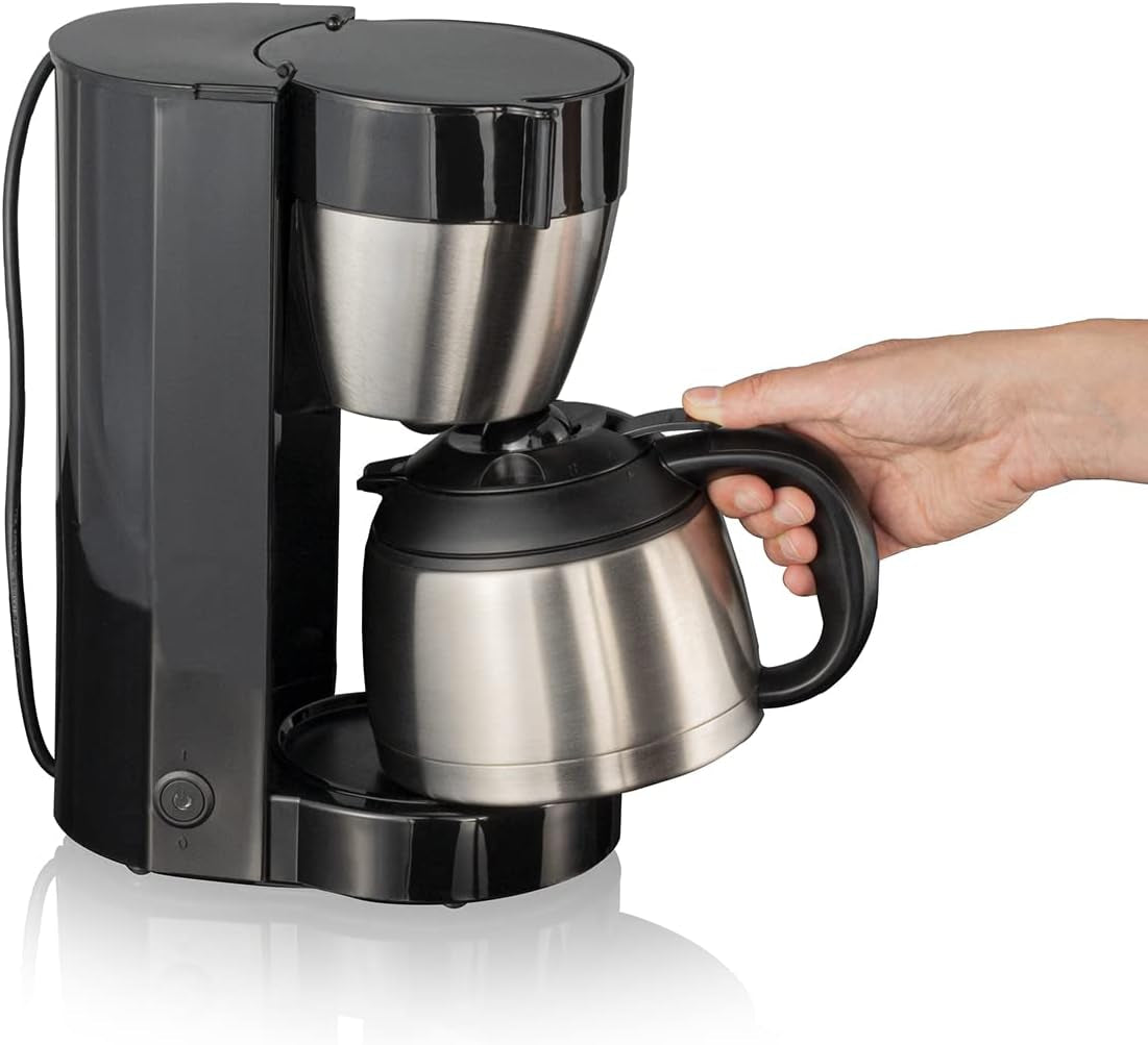 Cloer 5009 Cafetera espresso con filtro Keep Warm para hasta 8 tazas, 800 W, con jarra aislada de acero inoxidable, taza de filtro 1x4, color negro