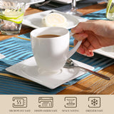 MALACASA, Serie Monica, Vajilla para 12 personas, Porcelana blanco-crema, Servicio combinado con 12 tazas de café, 12 platillos, 12 platos de postre, 12 platos llanos y 12 platos llanos