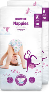 Pañales Amazon Ultra Dry, tamaño 1 (2-5 kg) - Caja mensual, blanco, 96 unidades (2 paquetes de 48) (anteriormente marca Mama Bear, producto idéntico)