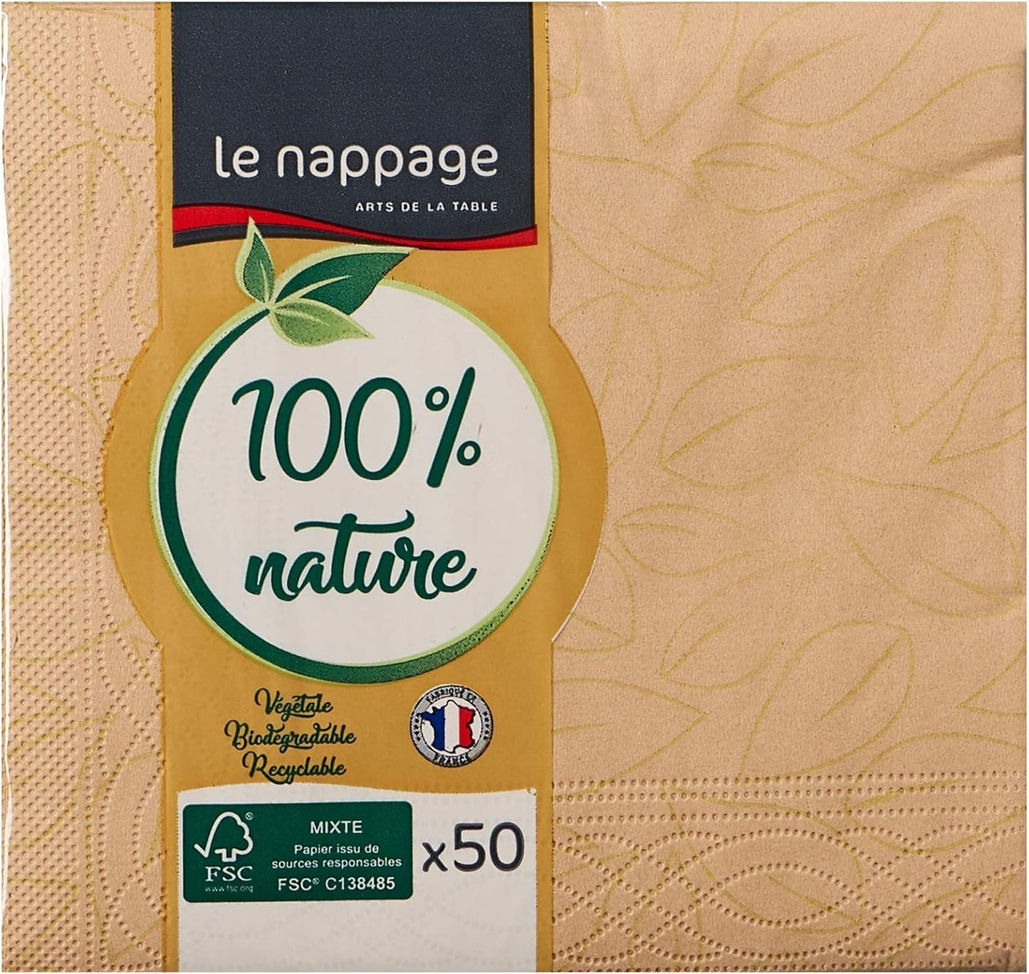 Le Napage 50 servilletas de tela 25 X 25 cm, 3 capas, FSC blanco