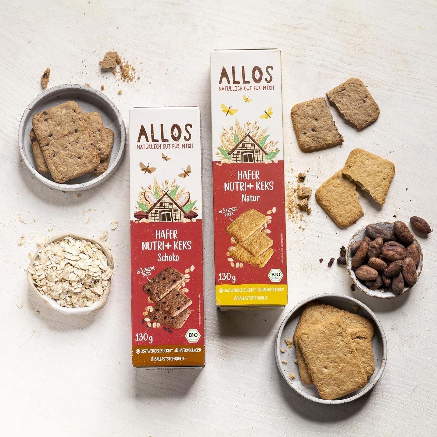 Galletas con avena y chocolate ecológico Allos | Galleta Crujiente De Avena Integral Y Chocolate | Endulzar con miel 6 x 130g