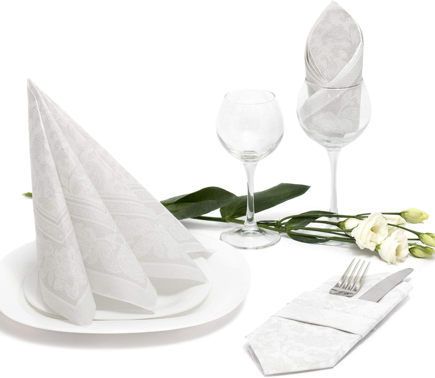 Papstar 11682 50 servilletas "Royal Collection" pliegue 1/4 40 X 40 cm "Adornos", blanco