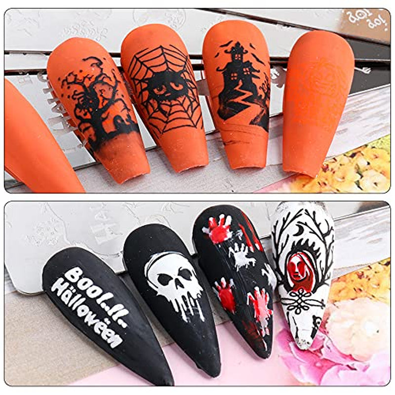 JMEOWIO Plantillas para estampación de uñas Halloween 6 Piezas Plantillas de Plantillas para decoración de uñas Diseño de uñas Zubehör Böse Gruselige Kürbis-Geisterhexe