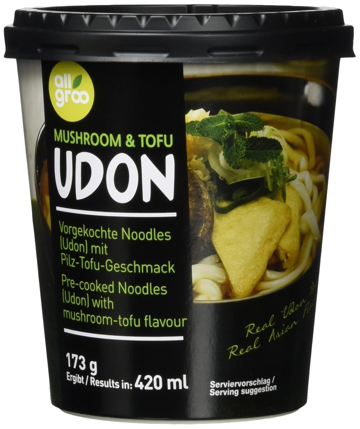 Allgroo Udon Cup Fideos instantáneos - Sopa Udon de mariscos picante y sabrosa - Preparación rápida (1 x 173 g)
