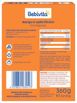Bolsas exprimibles de mango, manzana y melocotón, paquete de 16 (paquete de 4, 4 x 90 g cada una), sin azúcar añadido, sin gluten, ideal para refrigerios envasados ​​y para llevar