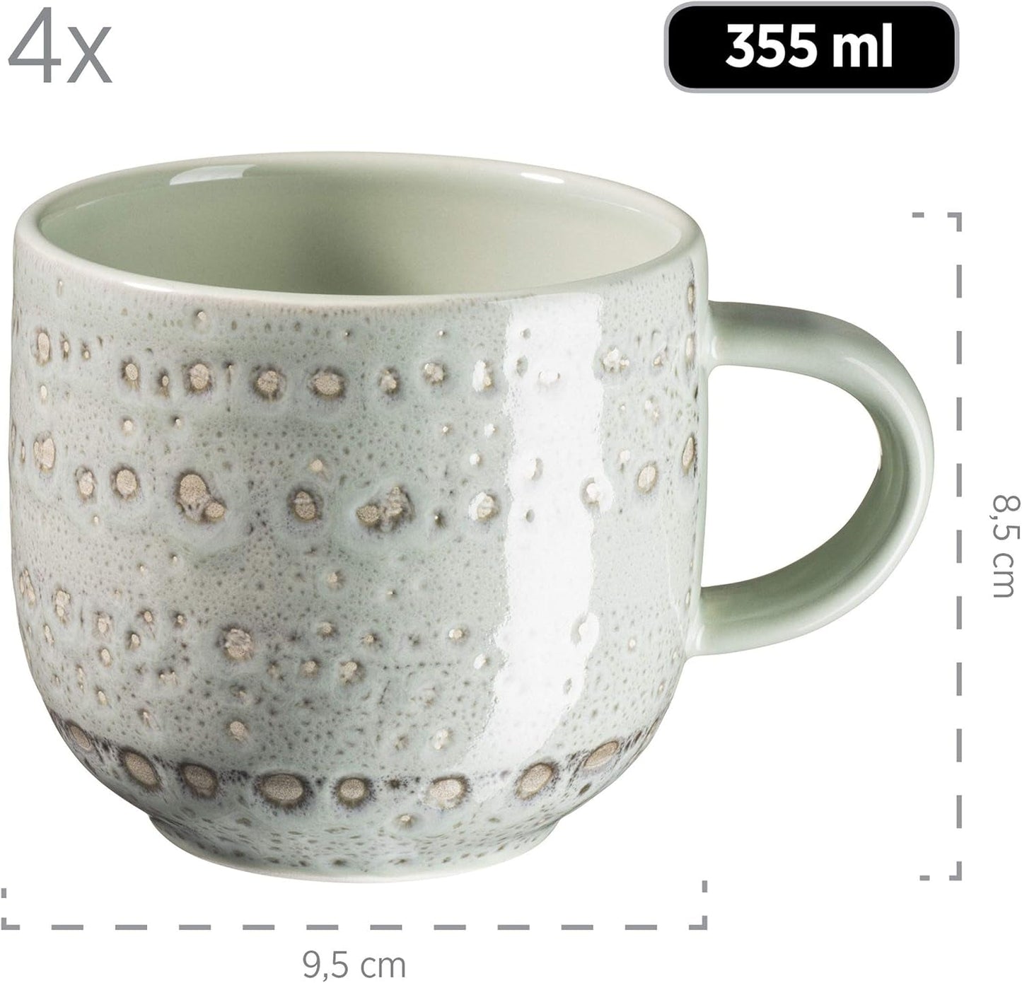 MÄSER 931744 Spicy Market Series, vajilla para 4 personas pintada a mano en diseño mediterráneo vintage, juego combinado de cerámica de 16 piezas, verde, gres