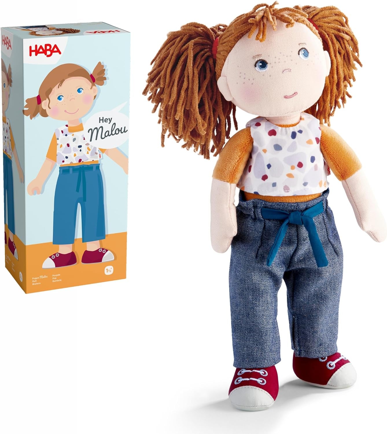 Muñeca HABA Malou - Muñeca blandita de 30 cm de altura para jugar y abrazar - Materiales suaves y lavables - Alternativa ideal a los muñecos de peluche - Apto para niños a partir de 1,5 años - 2010818001