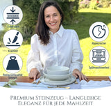 Vajilla para 12 personas de gres cerámico de 48 piezas, diseño Ibiza, GANADORA DE LA PRUEBA. Precioso juego de vajilla mediterránea de gres cerámico que incluye cuencos y platos. Juego de vajilla Pure Living, color beige.