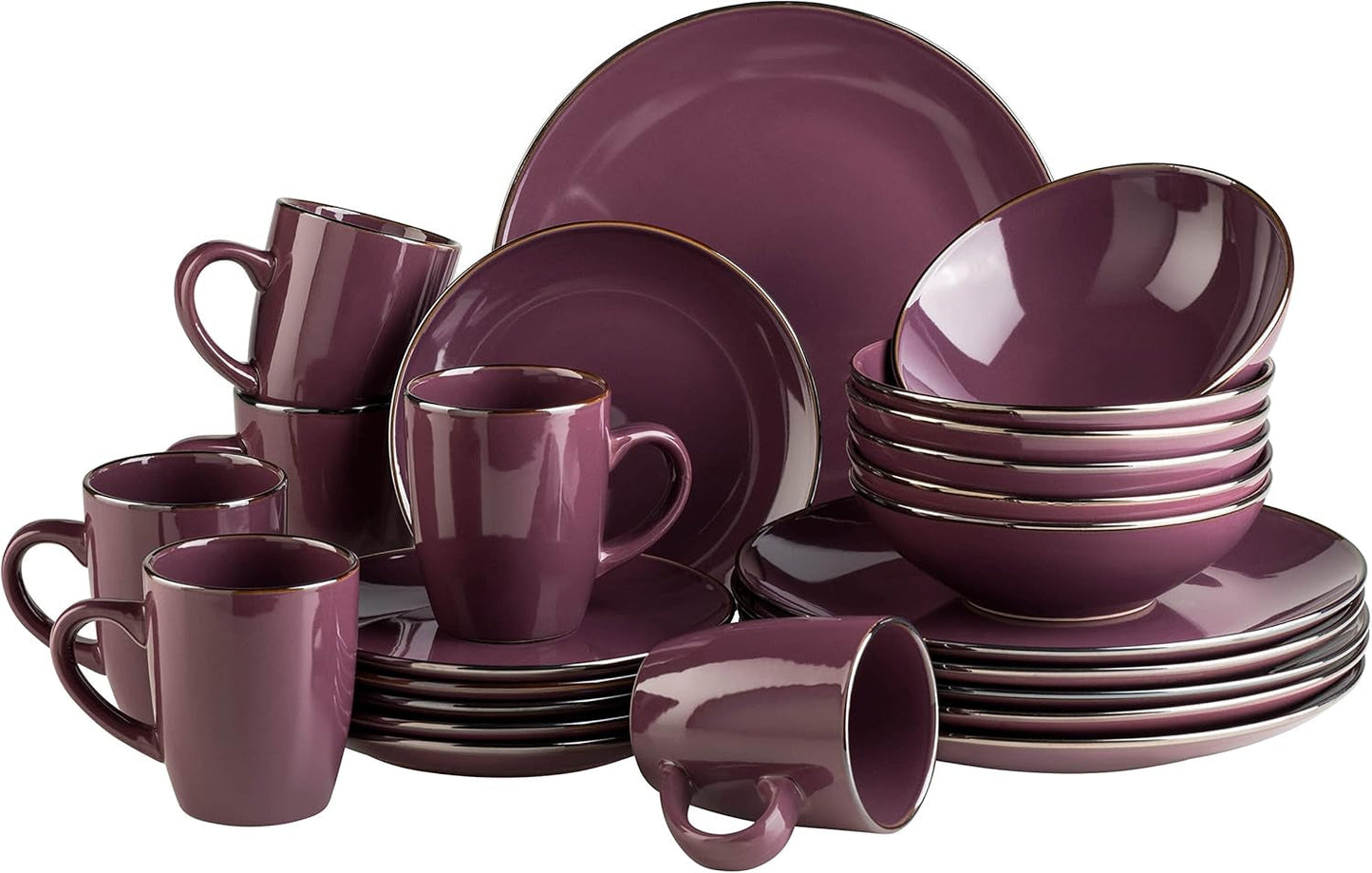 MÄSER Estructura de metal, Vajilla moderna para 6 personas con estructura de color latón, servicio combinado de 24 piezas con formas de copa sin borde, Gres, Gris