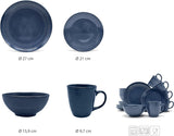 ECHTWERK "Alicia" Vajilla combinada vintage de 16 piezas, diseño moderno para 4 personas, elegante vajilla de gres azul oscuro con 4 platos, 4 guarniciones, 4 cuencos, 4 tazas de té