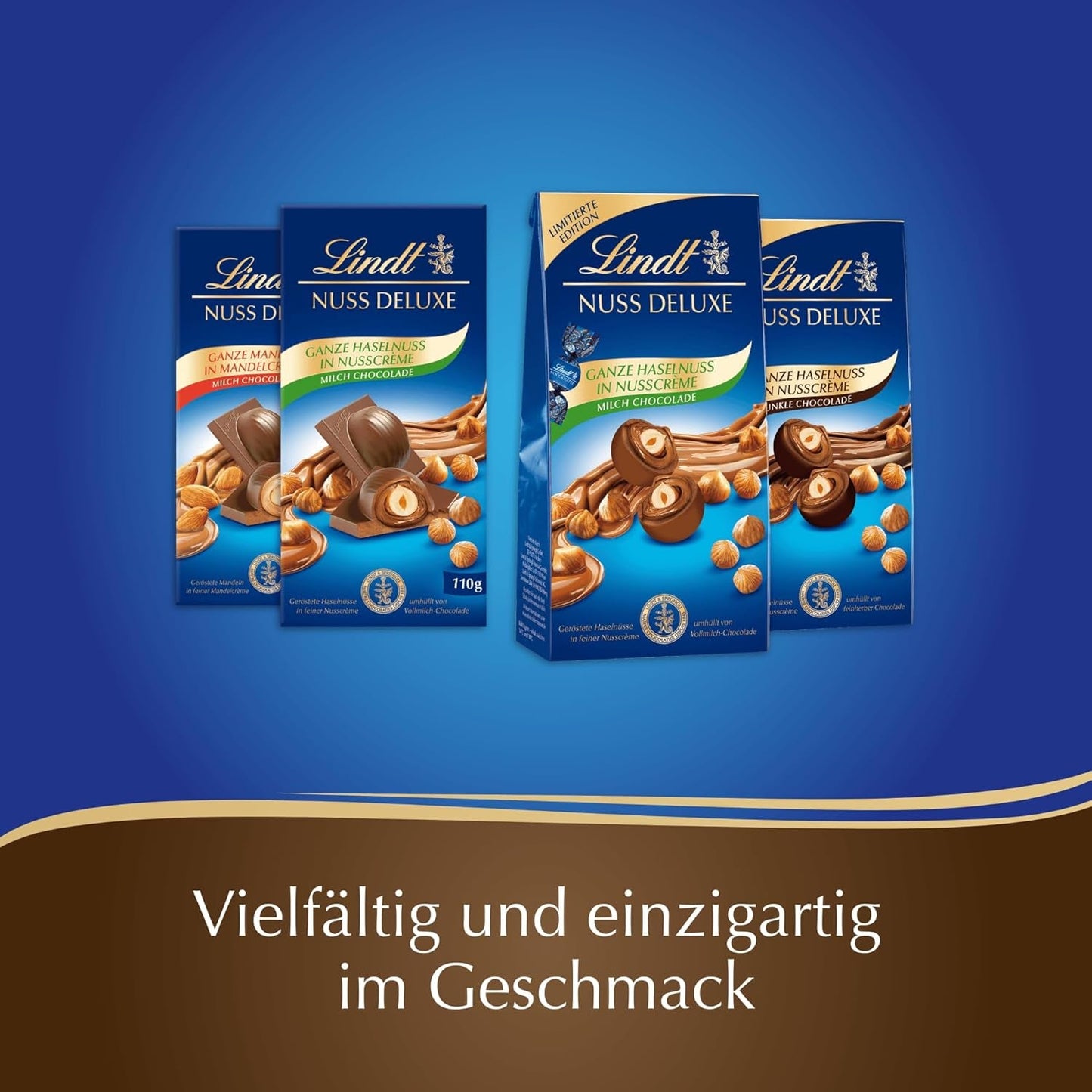 Chocolate Lindt | NUT DELUXE Barra de chocolate con leche y almendras | 110g | Chocolate con leche con almendras tostadas en una suave crema de almendras | Barra de chocolate