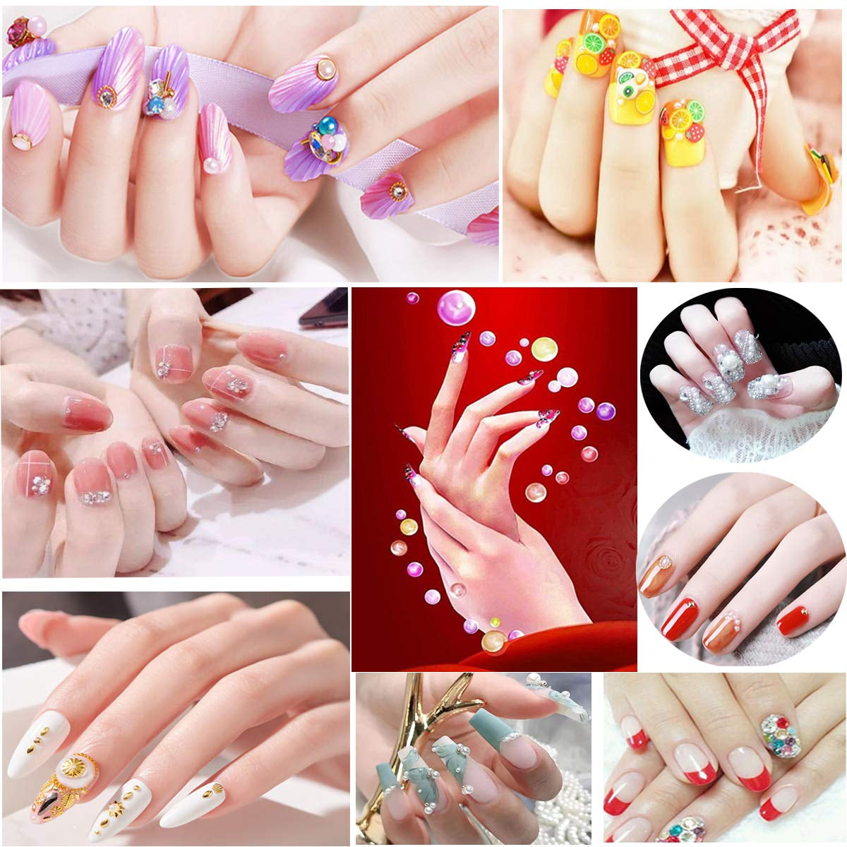 Kit de 8 cajas de strass para decoración de uñas, juego de strass para decoración de uñas, Nagel Kunst Strasssteine ​​​​Gems Perlen Edelsteine ​​​​Bunt Pferdeaugen Strass para Nageldesign Zubehör con 1 pinzetten y 1 Strass Picker para bricolaje