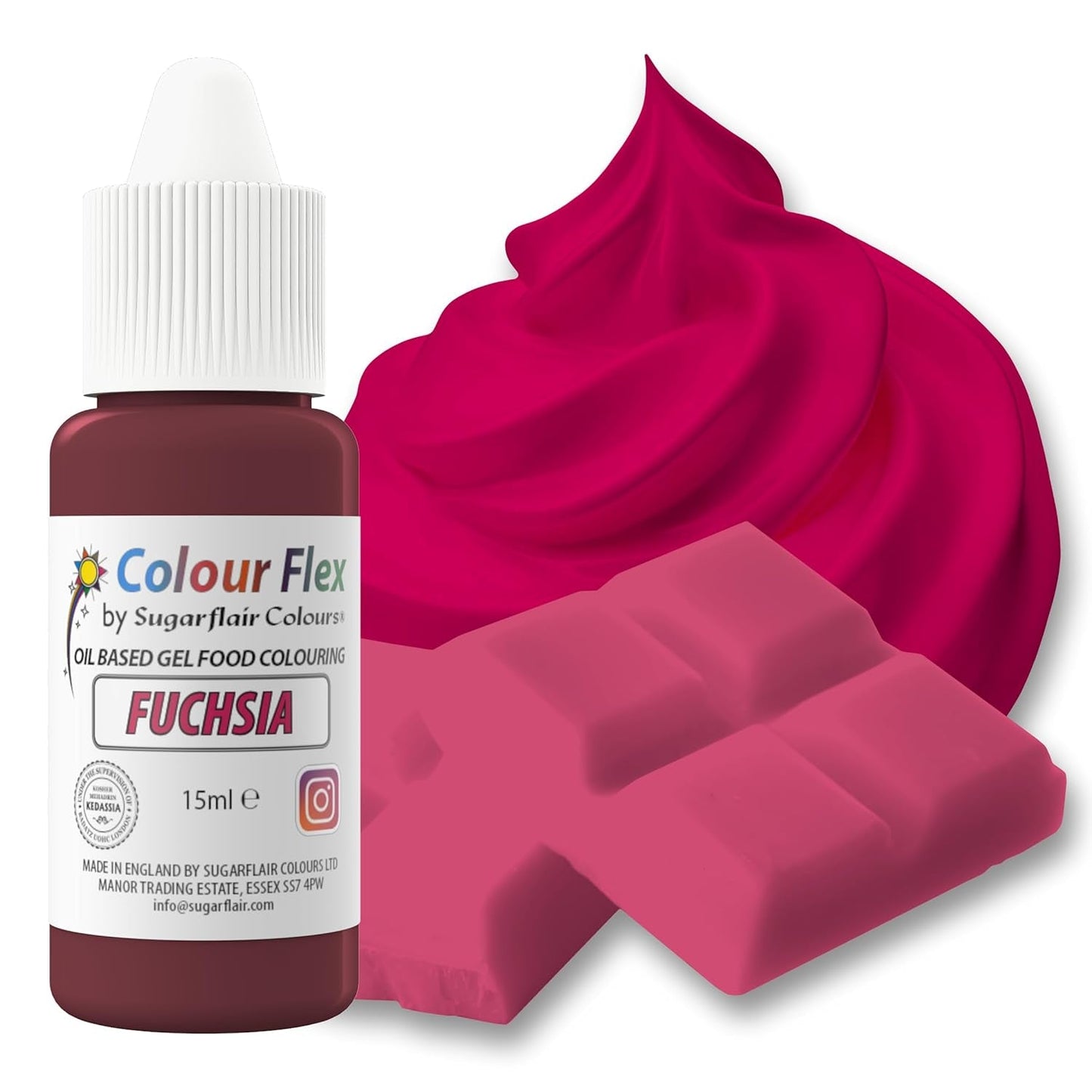 Colorante alimentario a base de aceite Sugarflair Colourflex fucsia, colorante alimentario líquido altamente concentrado, colorante alimentario para crema de mantequilla, chocolate, masa, fondant, glaseado y más - 15 ml