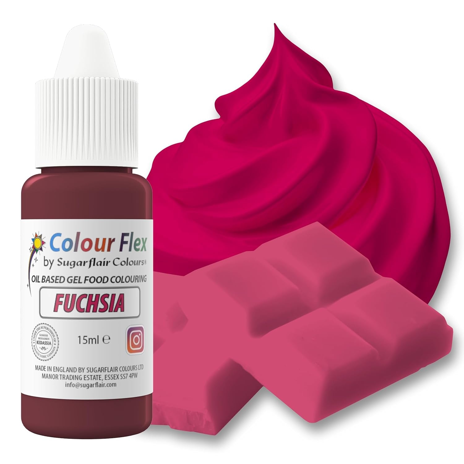 Colorante alimentario a base de aceite Sugarflair Colourflex fucsia, colorante alimentario líquido altamente concentrado, colorante alimentario para crema de mantequilla, chocolate, masa, fondant, glaseado y más - 15 ml