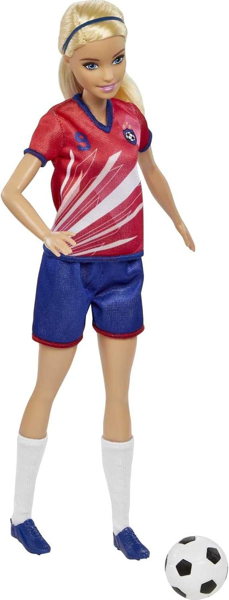 Barbie Serie Puedes Ser Cualquiera, Futbolista, Futbolista de Pelo Rubio, Jersey Rojo y Azul, Pelota, Accesorios, Muñeca Incluida, Regalo a Partir de 3 Años, HCN17