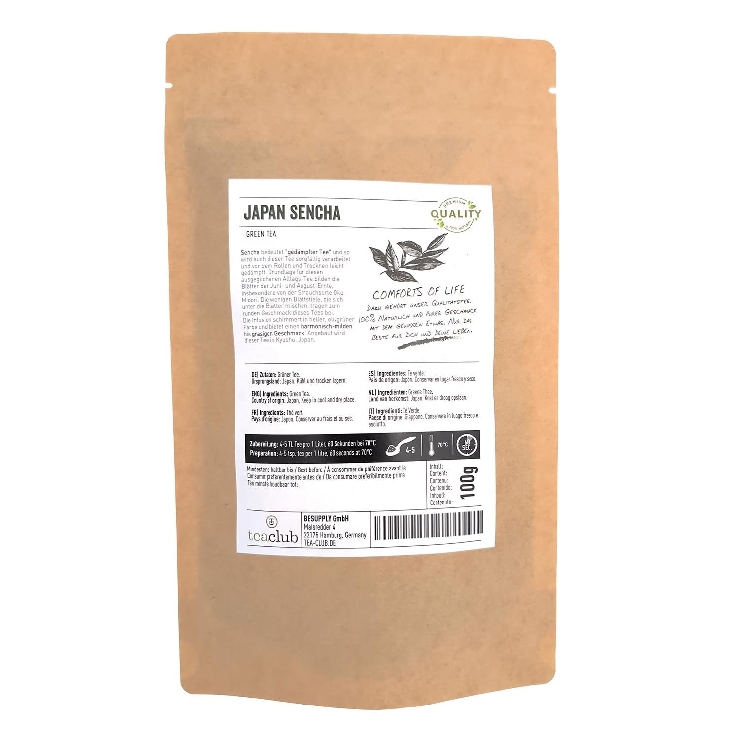 Té verde japonés Sencha suelto 100g, té verde japonés de Kyushu, variedad de arbusto Oku Midori, Té verde Teaclub