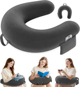 Almohada de lectura y juegos, almohada de lectura para cama/sofá/suelo, almohada de alimentación/ganchillo con gran almohada ergonómica para juegos, almohada de jugador para iPad/portátil - negro
