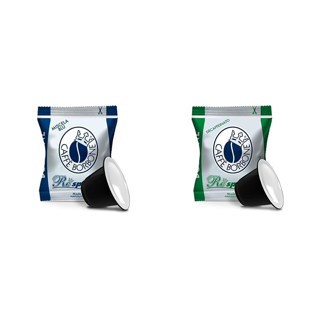 Caffè Borbone Kaffee Kapseln Respresso, Blaue Mischung, 100 unidades & Kaffee Kapseln Respresso, Entkofeinierte Dek Mischung - 100 unidades - Compatible con Häuslichen Kaffeemaschinen Nespresso®*