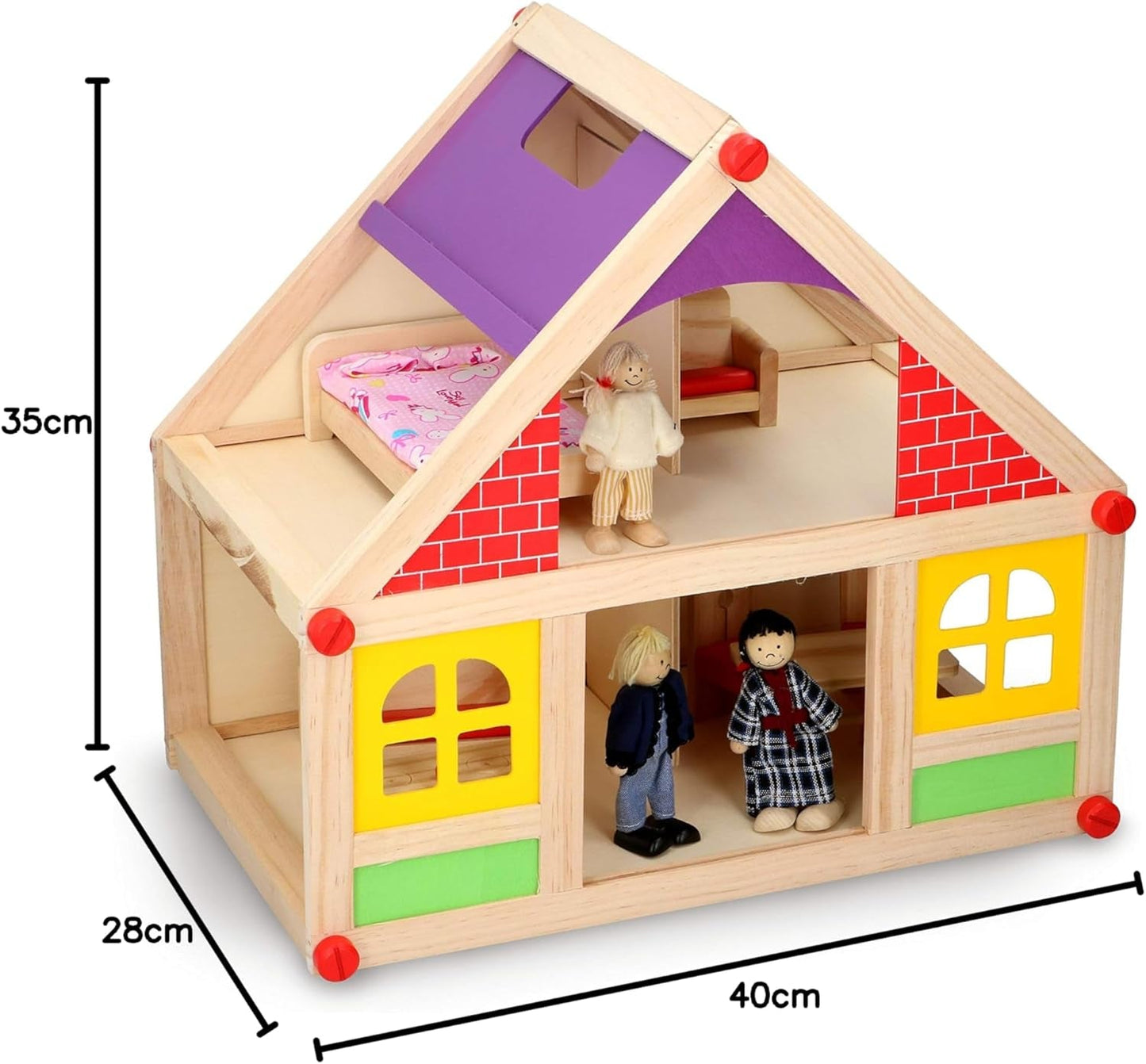 Marionetas de Madera - Casa de muñecas de madera con muebles y muñecos - 11 piezas Casas de Muñecas Naty Shop