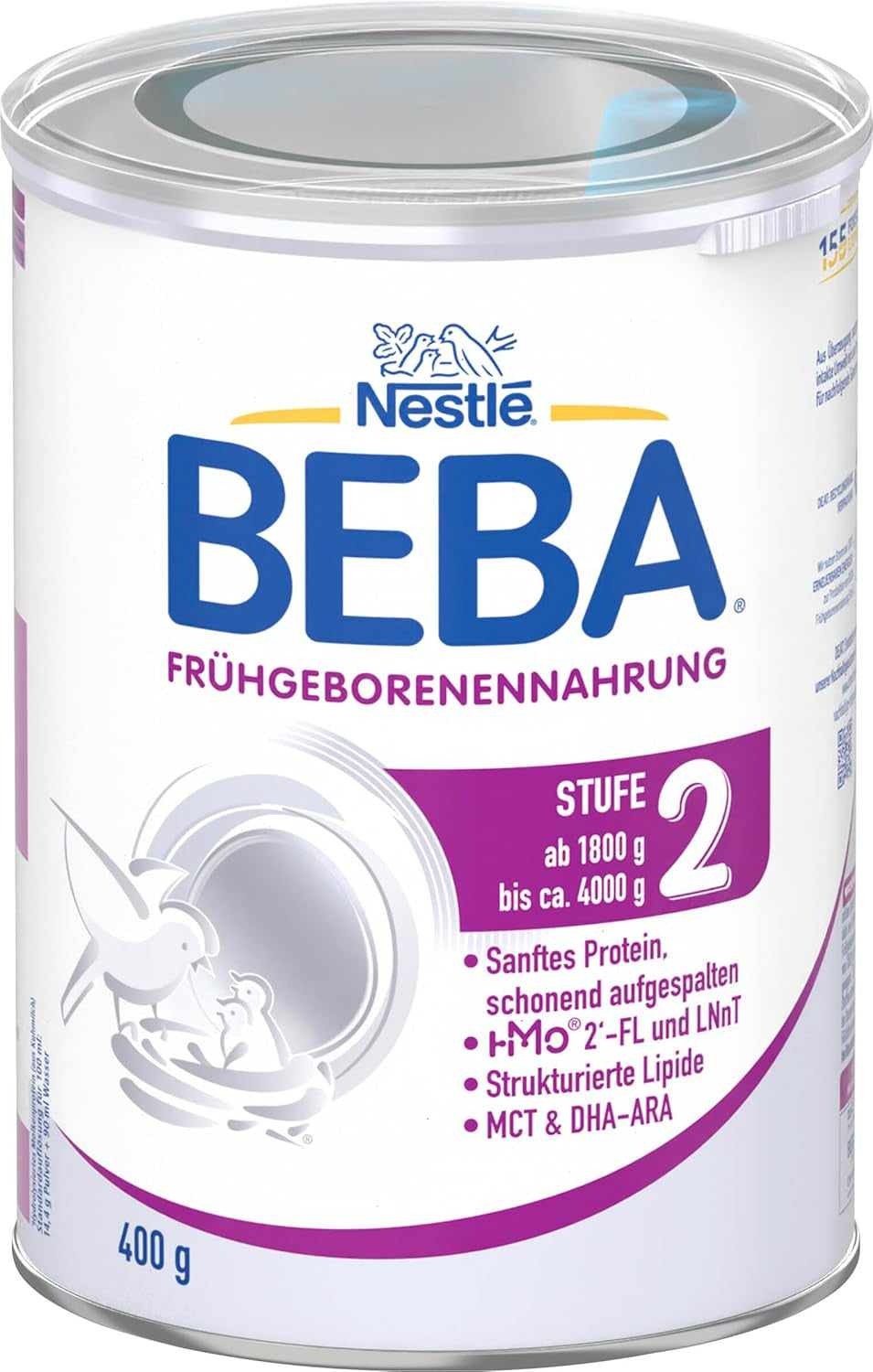 BEBA Fórmula para bebés prematuros etapa 2: bebés prematuros después del alta hospitalaria, alimentos para bebés, leche en polvo para bebés, 1 paquete (1 x 400 g)