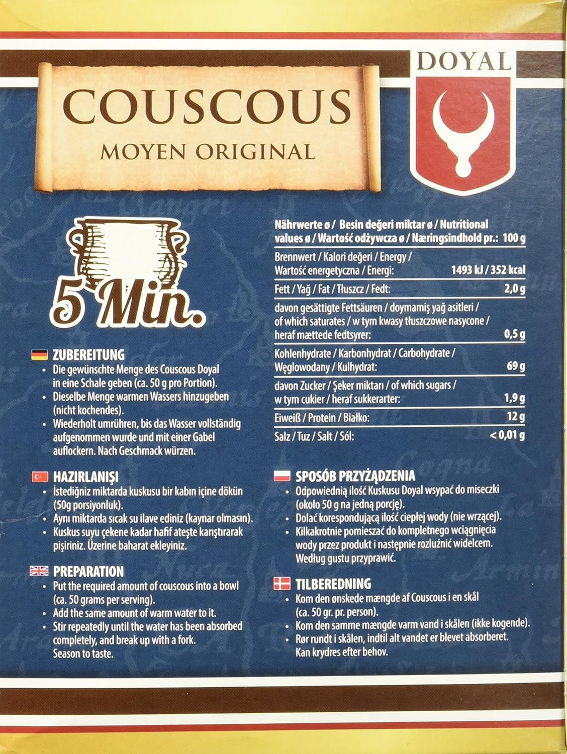 Cuscús – Cuscús ligero y esponjoso con un ligero sabor a nuez – Una especialidad típica del norte de África – 1 x 500 g