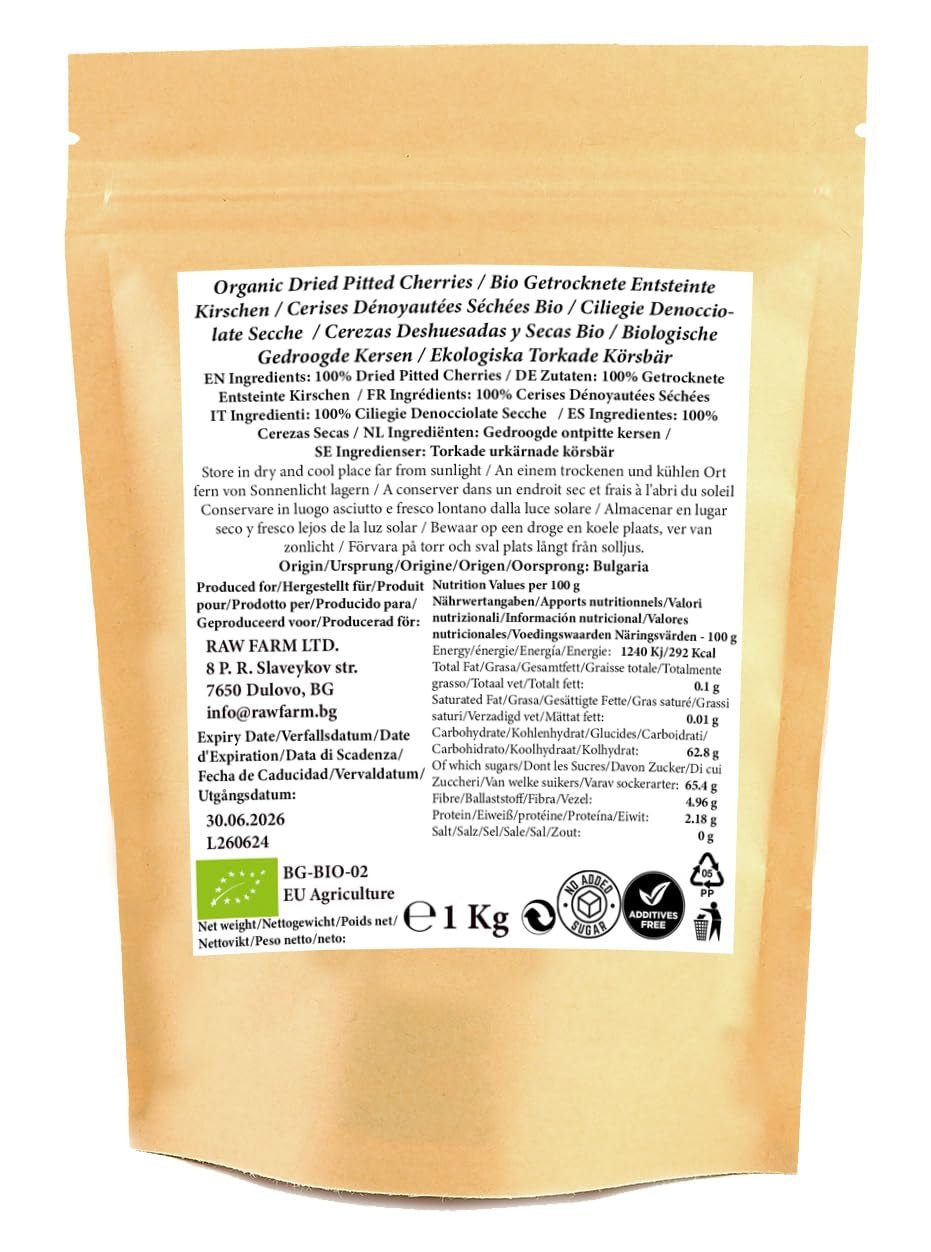 1 kg de cerezas ecológicas deshidratadas, sin hueso, sin aditivos, edulcorantes ni conservantes Productos deshidratados Naty Shop
