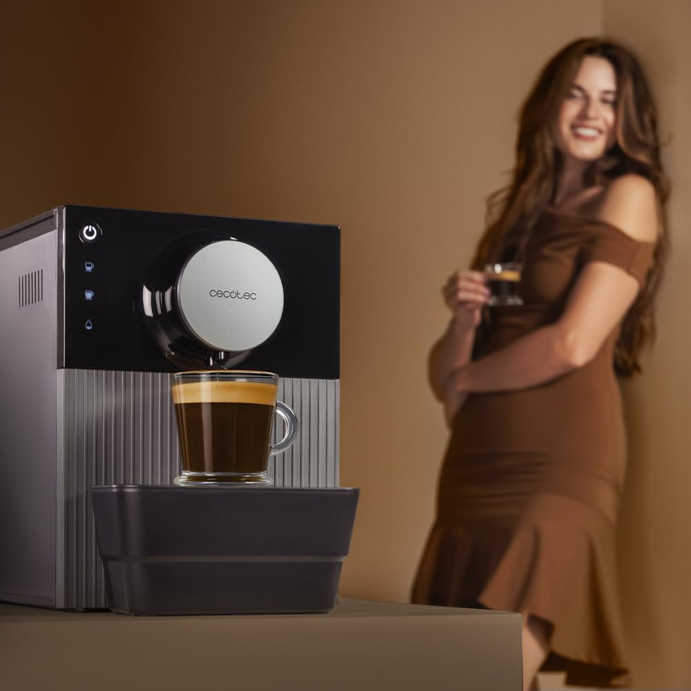 Cecotec Cafetera espresso compacta Cremmaet Cube, 1350 W, sistema de prensado 10 g, sistema de preinfusión, 19 bar, sistema thermoblock, 5 niveles de molienda, panel de control táctil