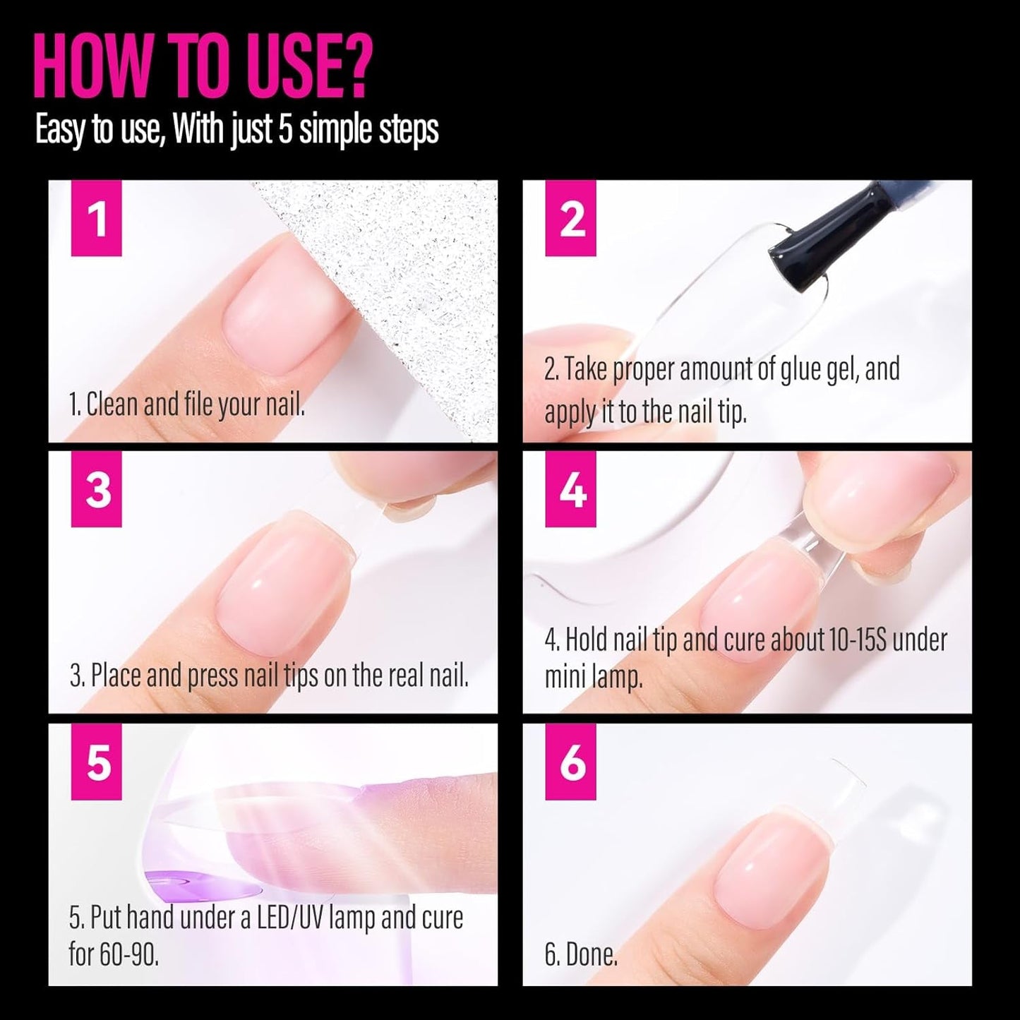 504 Uds. Tipos de uñas de gel medianas tipo bailarina: puntas de uñas de gel PMMA uñas postizas extensiones de uñas uñas artificiales 12 tamaños