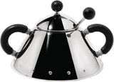 Tetera Alessi con cuchara de acero inoxidable, asas y pomo de PA, negra