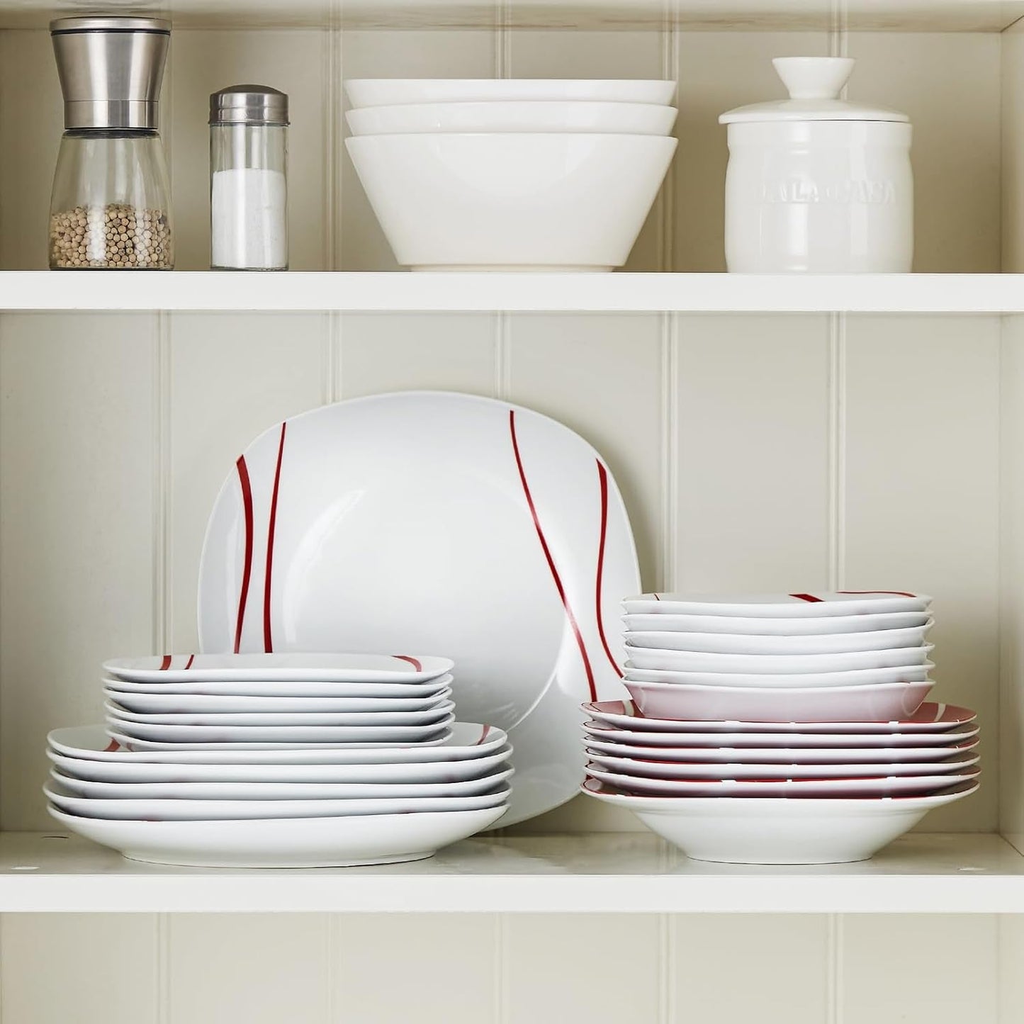 MALACASA Vajilla para 6, Vajilla de Porcelana Felisa 24 Piezas, Vajilla Moderna con 6 Platos Llanos, Platos de Postre, Platos Suma y Cuencos, Perfecto para Navidad y Uso Diario