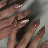 Moonglow Uñas Postizas Magnéticas Cortas, Rosa Almendra Rojo Degradado Brillo Ojo de Gato con Pegamento, Rosa Rojo Ombre Brillo Fototerapia Uñas Artificiales para Mujeres y Niñas