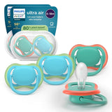 Chupetes Philips AVENT ultra air - pack de 4 chupetes transpirables sin BPA para bebés de 6 a 18 meses, incluido estuche de transporte y esterilización, patrón tortuga/ballena (modelo SCF085/66)