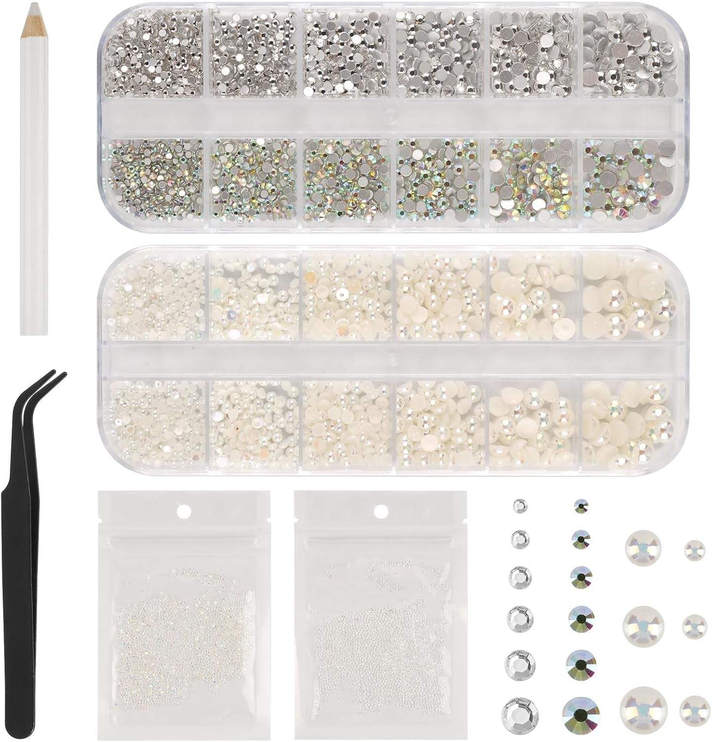 5820 Stück Strasssteine ​​​​Nägel, Glitzersteine ​​​​Nägel Und Halbrunde Perlen, AB Kristall Rhinestones, Flatback Nagel Steine ​​​​mit Pinzette Und Stift Für Nagel/Diy (Mehrere Größen Und Farben)